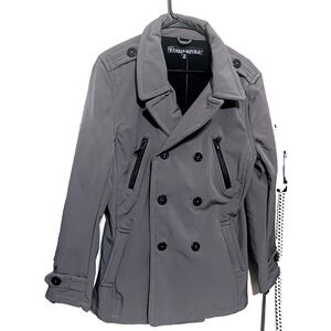 Urban Republic Trench Coat Military Womens sz M Gray Double Breasted Scuba